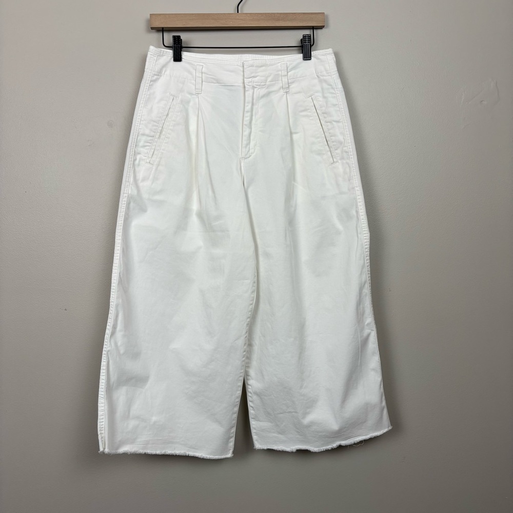 Gap Pants Womens 6 Optic White High Rise Wide Leg Crop Fray Hem Minimalist